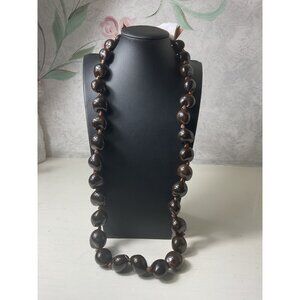 Genuine Kukui Tree Nut Necklace With Brown Ribbon #1